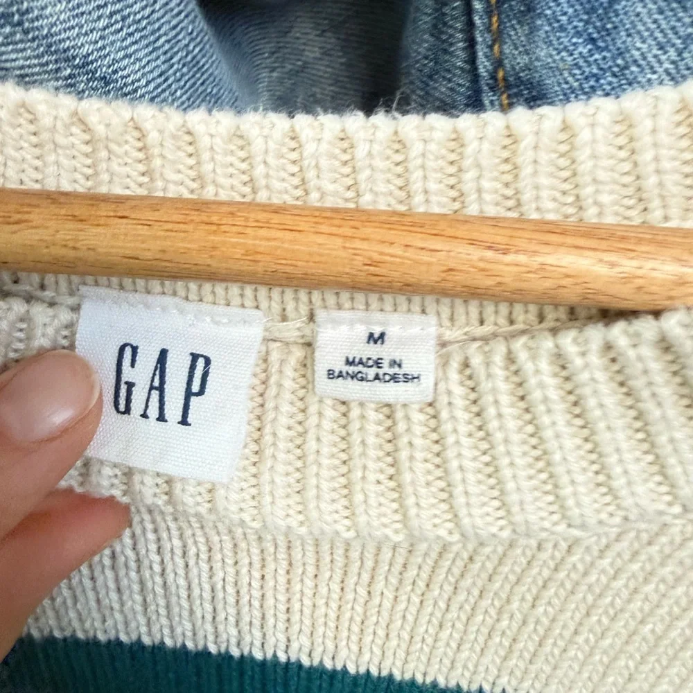 GAP Striped Cotton Knit Sweater | Coastal Earth Tones | Relaxed Fit | Size M - Picture 2 of 11